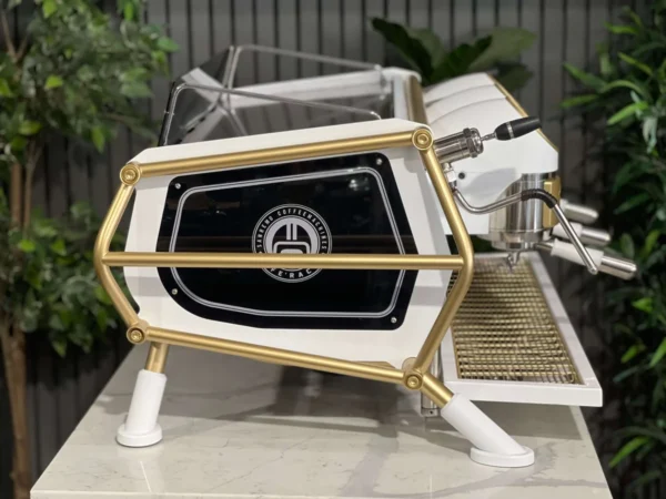 SanRemoCafeRacer3GroupWhite_FullGoldAccentsEspressoCoffeeeMachine1858PrincesHighwayClaytonCoffeeMachineWarehouseIMG_4670 San Remo Cafe Racer 3 Group Espresso Machine White & Gold - Used